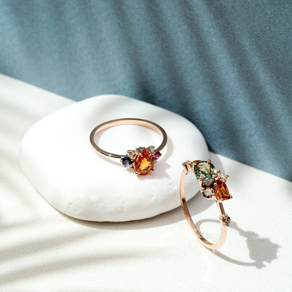1.01 CT Multicolor Safir ve Pırlanta Taşlı Rose Altın Yüzük