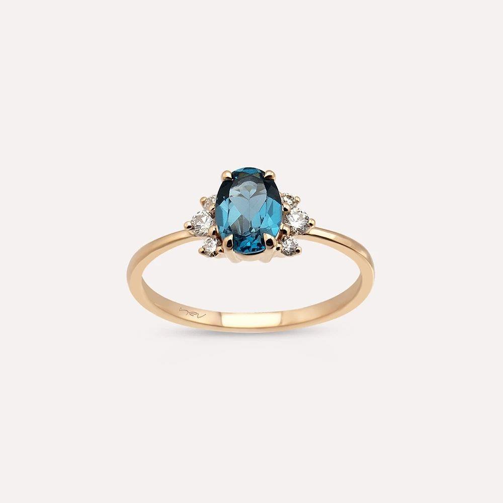 1.02 CT London Blue Topaz ve Pırlanta Taşlı Rose Altın Yüzük - Tufanlar Kuyumculuk