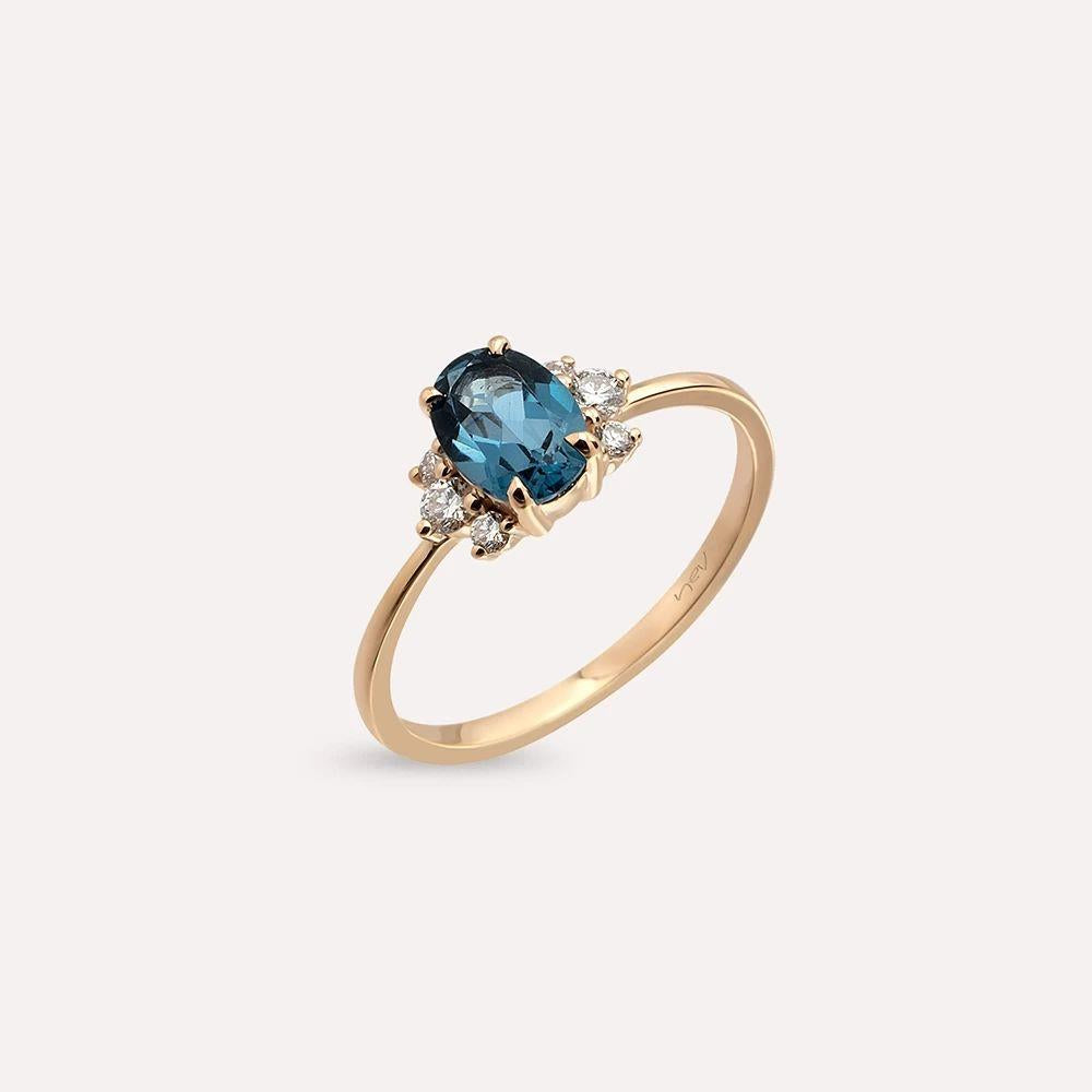 1.02 CT London Blue Topaz ve Pırlanta Taşlı Rose Altın Yüzük