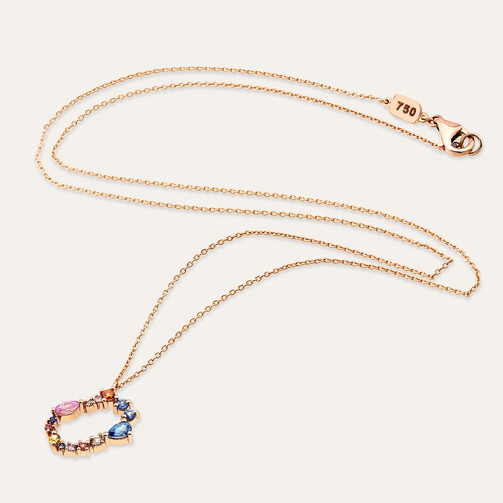 1.02 CT Multicolor Safir ve Pırlanta Taşlı Ü Harf Kolye