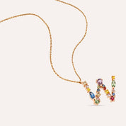 1.04 CT Brown Pırlanta ve Multicolor Safir Taşlı W Harf Kolye