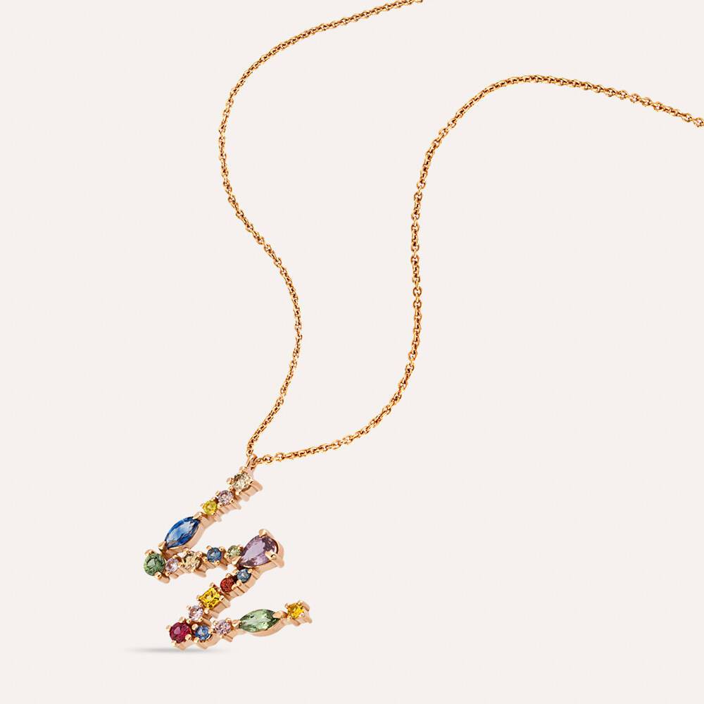 1.04 CT Brown Pırlanta ve Multicolor Safir Taşlı W Harf Kolye