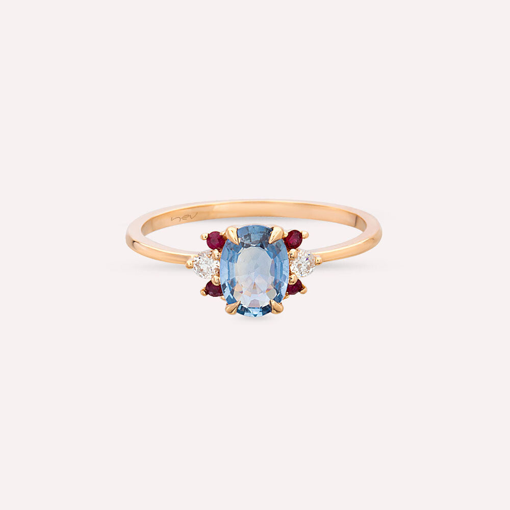 1.04 CT Multicolor Safir, Yakut ve Pırlanta Taşlı Rose Altın Yüzük