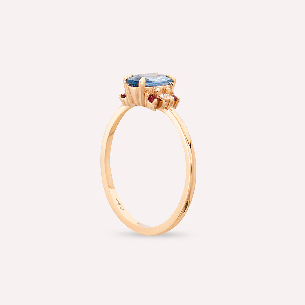 1.04 CT Multicolor Safir, Yakut ve Pırlanta Taşlı Rose Altın Yüzük