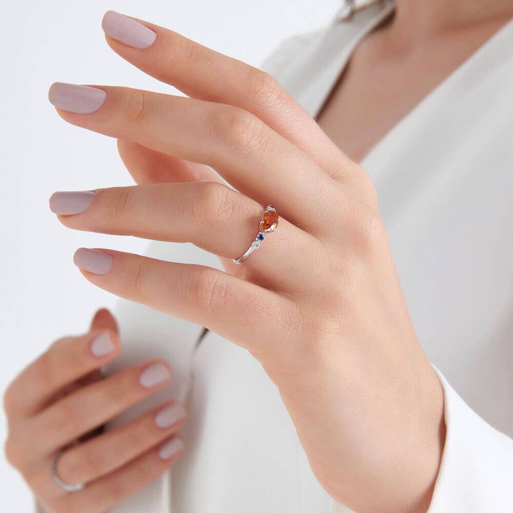1.06 CT Multicolor Safir ve Pırlanta Taşlı Beyaz Altın Yüzük