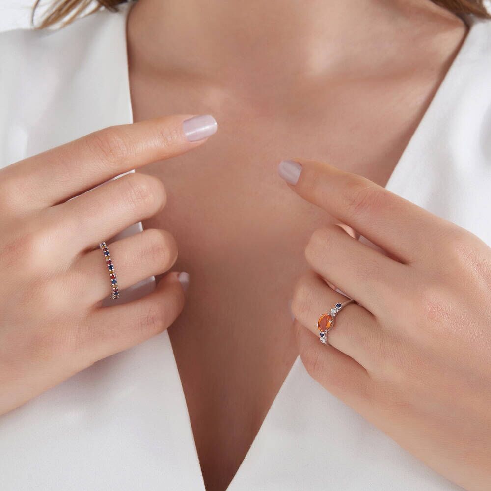 1.06 CT Multicolor Safir ve Pırlanta Taşlı Beyaz Altın Yüzük