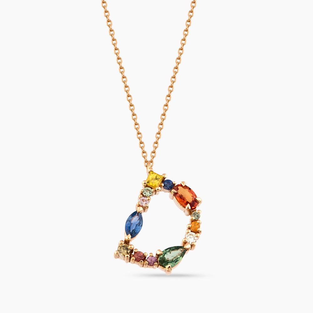 1.07 CT Brown Pırlanta ve Multicolor Safir Taşlı D Harf Kolye