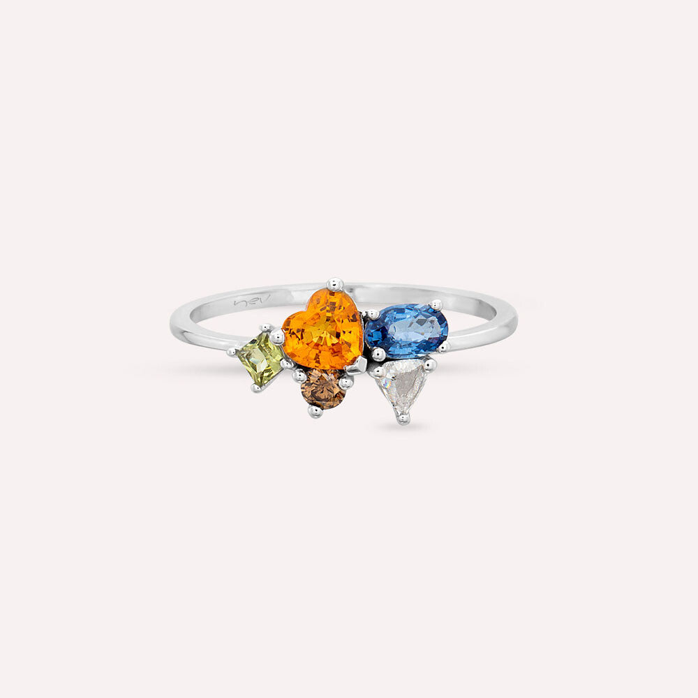 1.12 CT Elmas, Multicolor Safir ve Brown Pırlanta Taşlı Yüzük