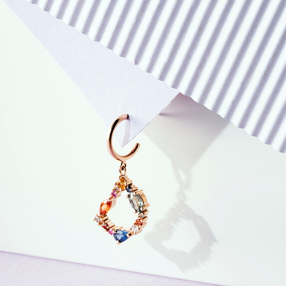 1.14 CT Multicolor Safir ve Brown Pırlanta Taşlı D Harf Tek Küpe