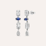 1.17 CT Safir ve Baget Pırlanta Taşlı Beyaz Altın Küpe