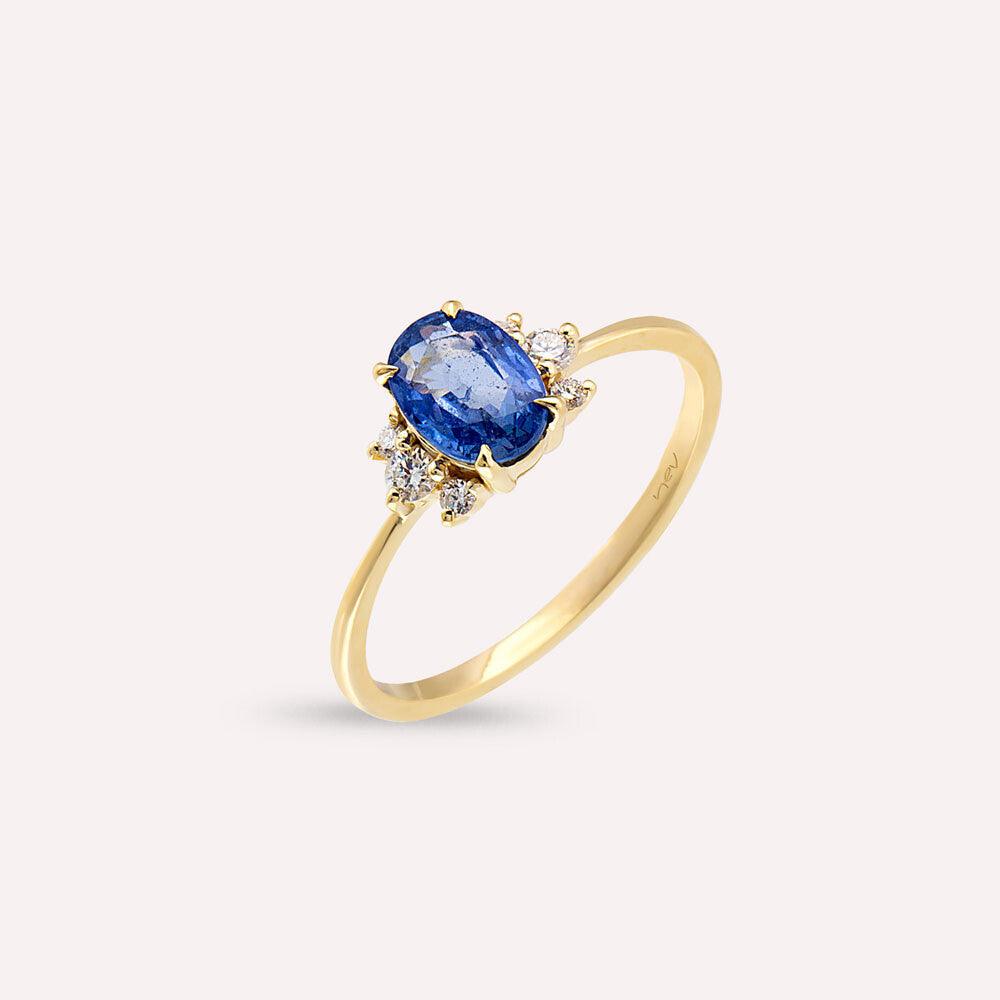 1.23 CT Blue Safir ve Pırlanta Taşlı Sarı Altın Yüzük - Tufanlar Kuyumculuk