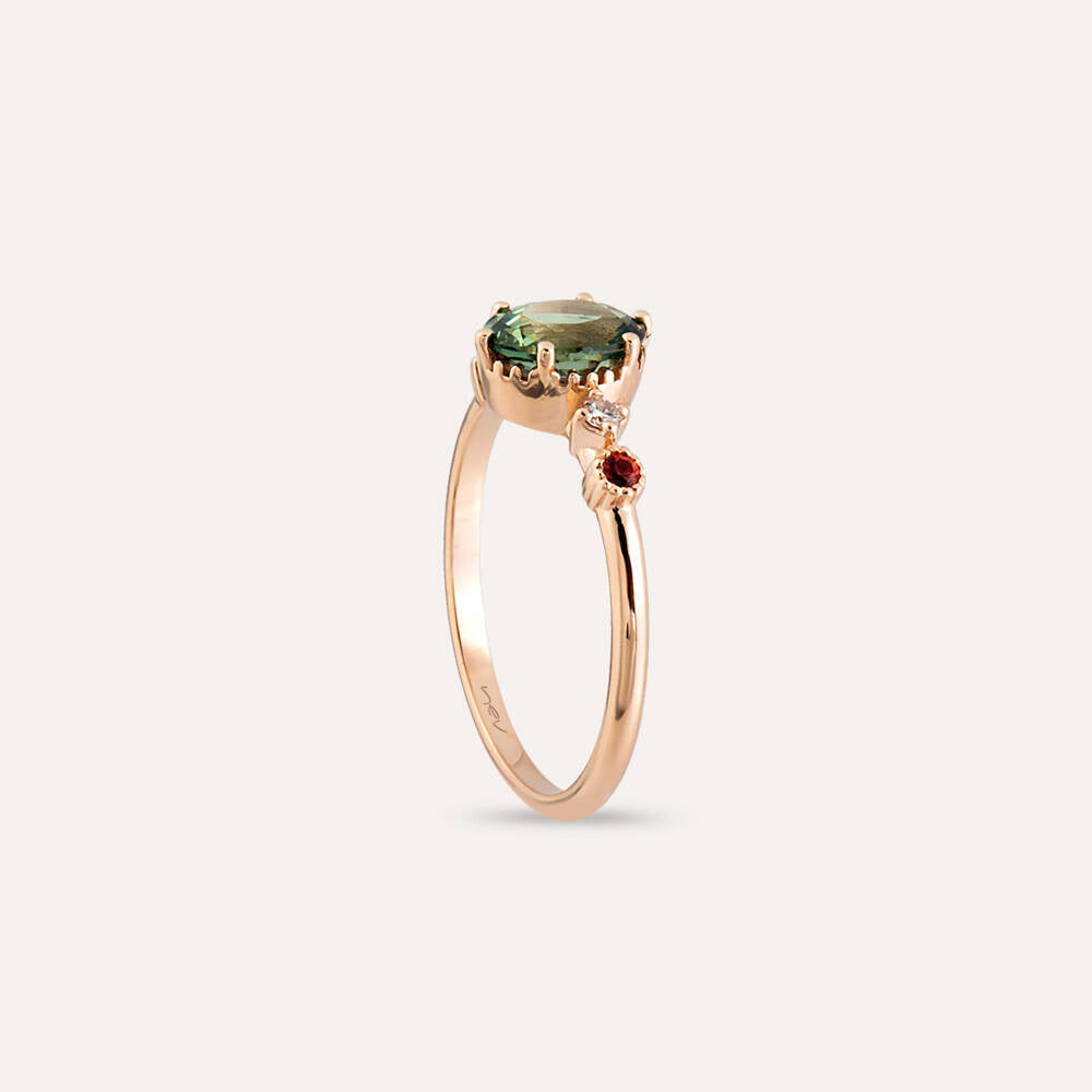 1.26 CT Multicolor Safir ve Pırlanta Taşlı Rose Altın Yüzük