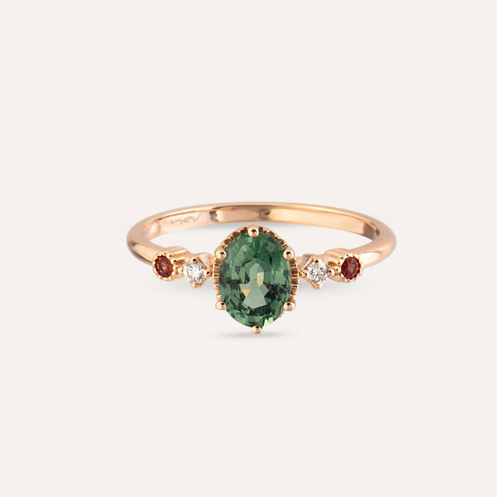 1.26 CT Multicolor Safir ve Pırlanta Taşlı Rose Altın Yüzük