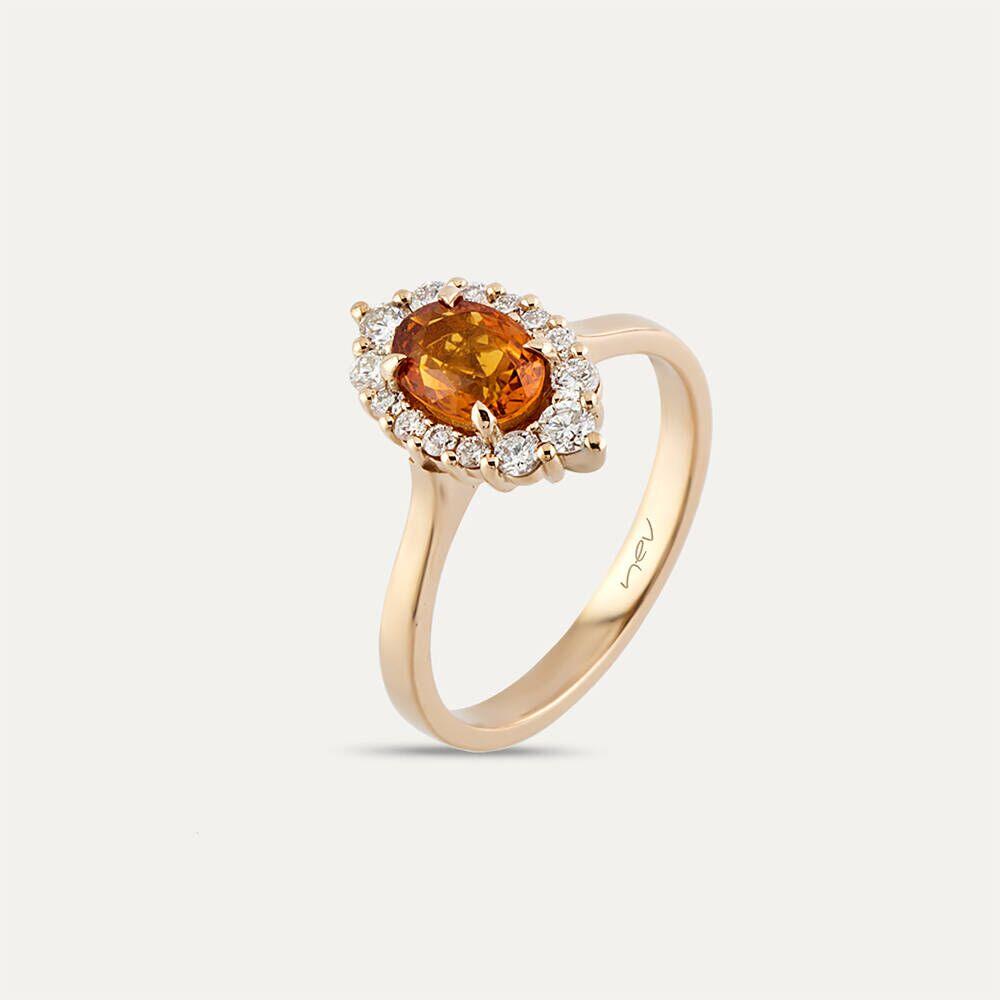 1.29 CT Orange Safir ve Pırlanta Taşlı Rose Altın Yüzük - Tufanlar Kuyumculuk