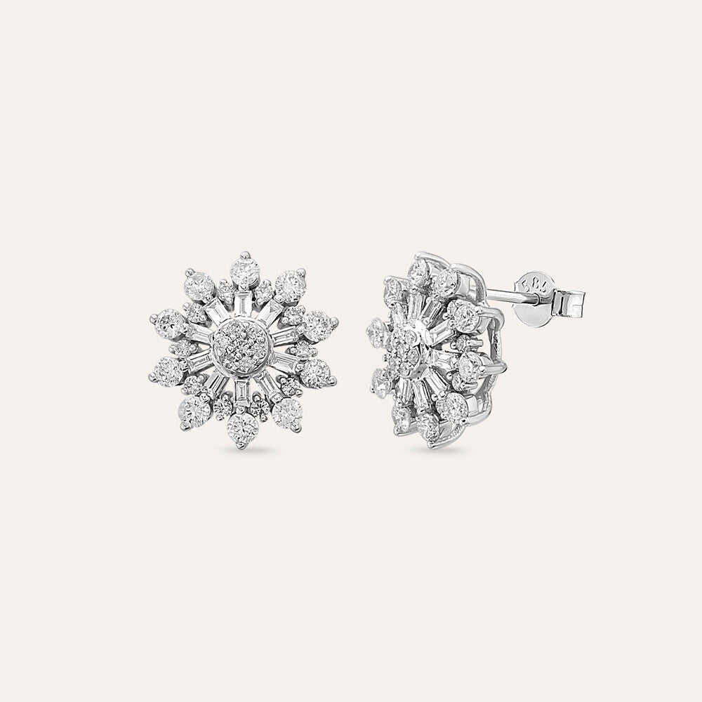 1.34 CT Baget Pırlanta Taşlı Beyaz Altın Küpe