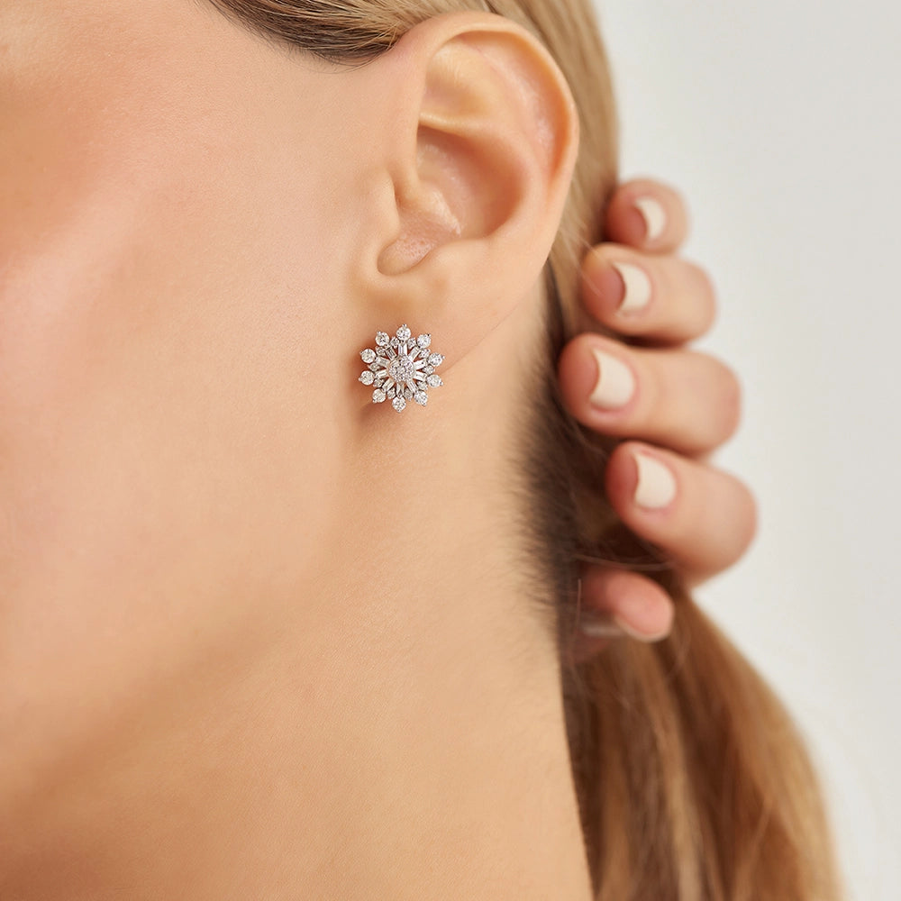 1.34 CT Baget Pırlanta Taşlı Beyaz Altın Küpe