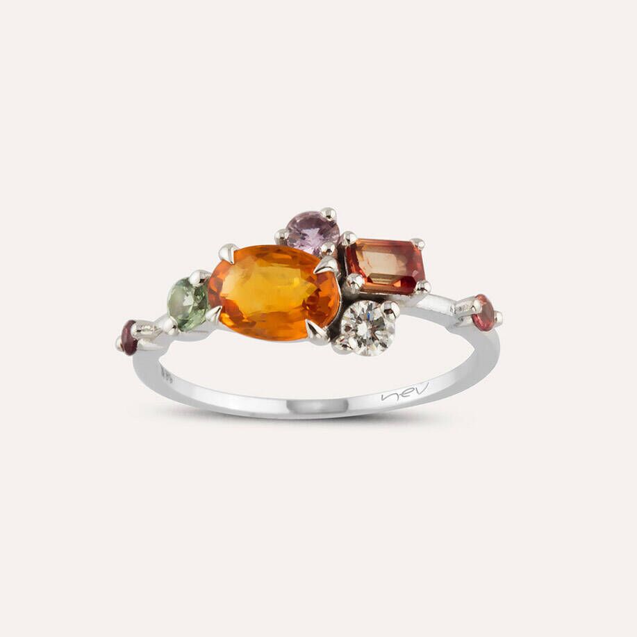 1.38 CT Multicolor Safir ve Pırlanta Taşlı Beyaz Altın Yüzük