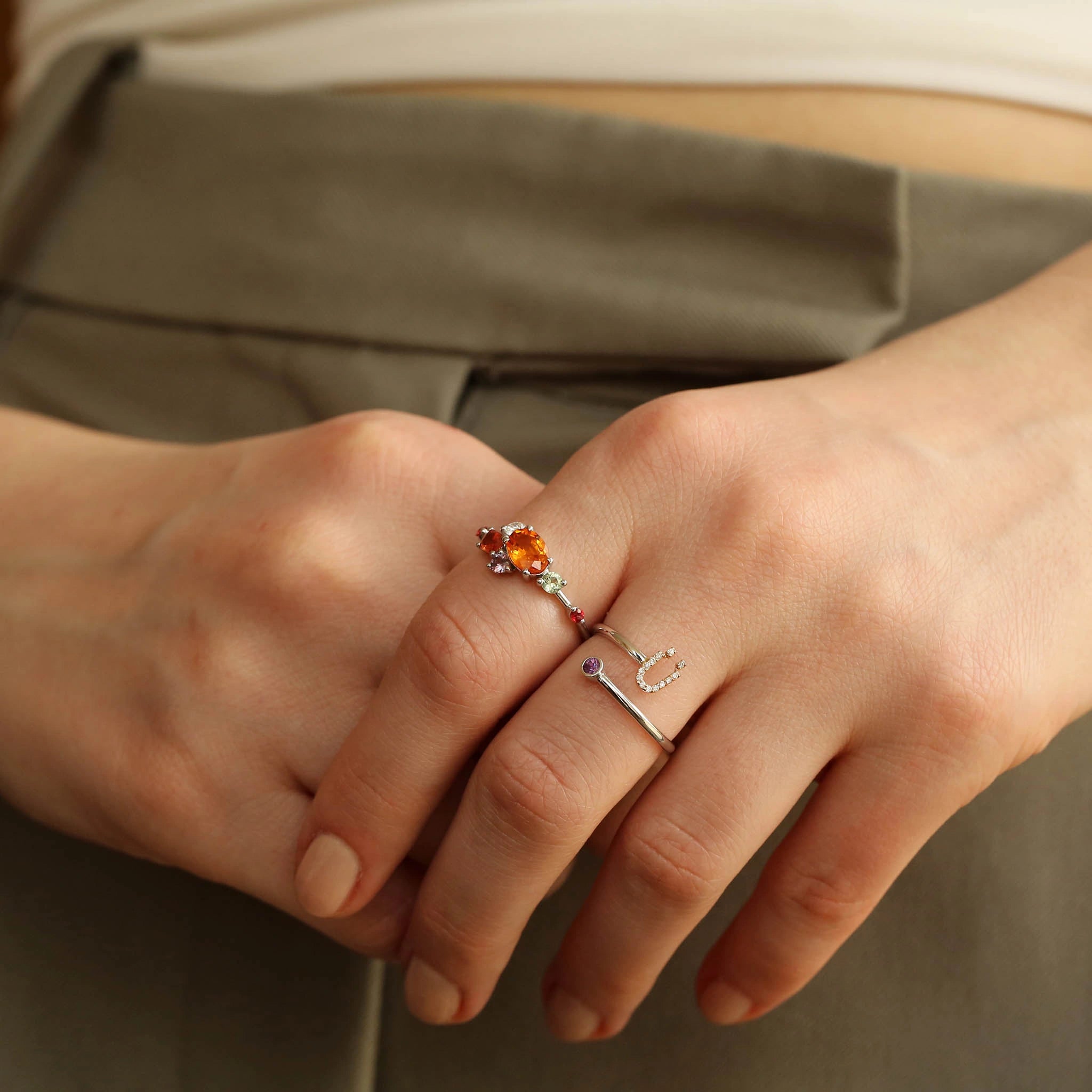 1.38 CT Multicolor Safir ve Pırlanta Taşlı Beyaz Altın Yüzük
