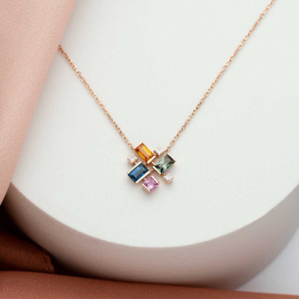 1.41 CT Multicolor Safir ve Pırlanta Taşlı Kolye