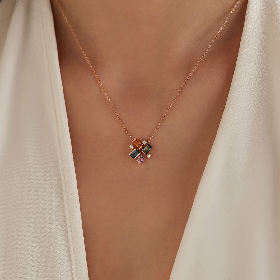 1.41 CT Multicolor Safir ve Pırlanta Taşlı Kolye