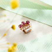 1.48 CT Baget Pırlanta ve Yakut Taşlı Rose Altın Küpe