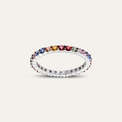 1.67 CT Multicolor Safir Taşlı Tamtur Beyaz Altın Yüzük