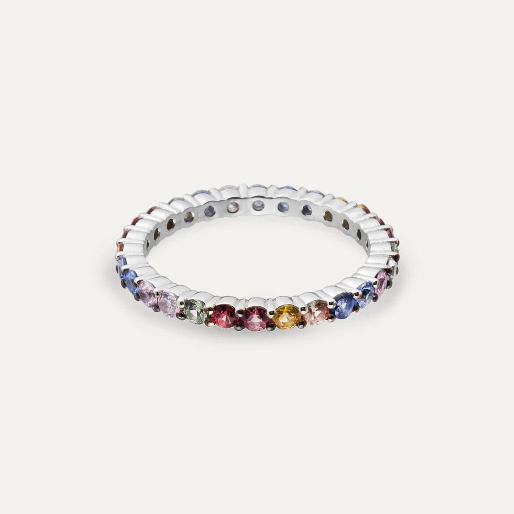 1.67 CT Multicolor Safir Taşlı Tamtur Beyaz Altın Yüzük