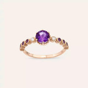 1.00 CT Ametist ve Pırlanta Taşlı Rose Altın Yüzük