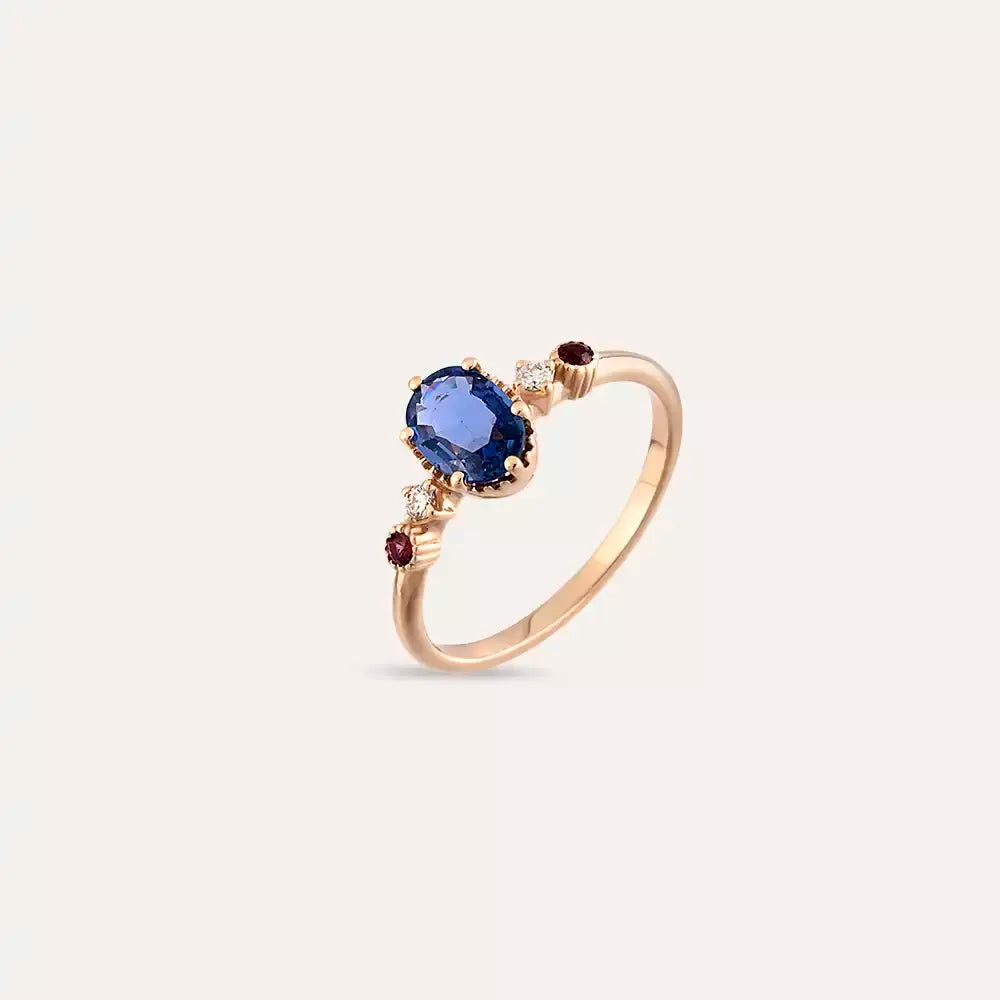 1.01 CT Blue Safir ve Pırlanta Taşlı Rose Altın Yüzük