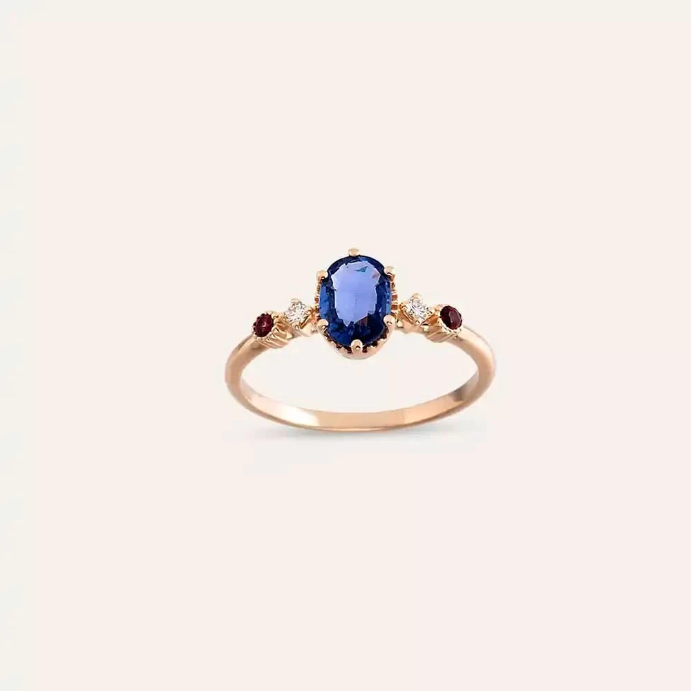 1.01 CT Blue Safir ve Pırlanta Taşlı Rose Altın Yüzük