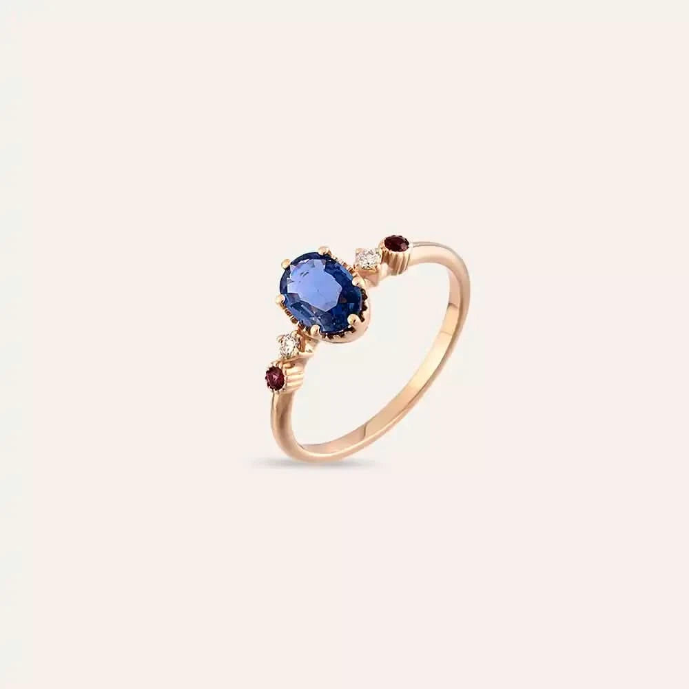 1.01 CT Blue Safir ve Pırlanta Taşlı Rose Altın Yüzük