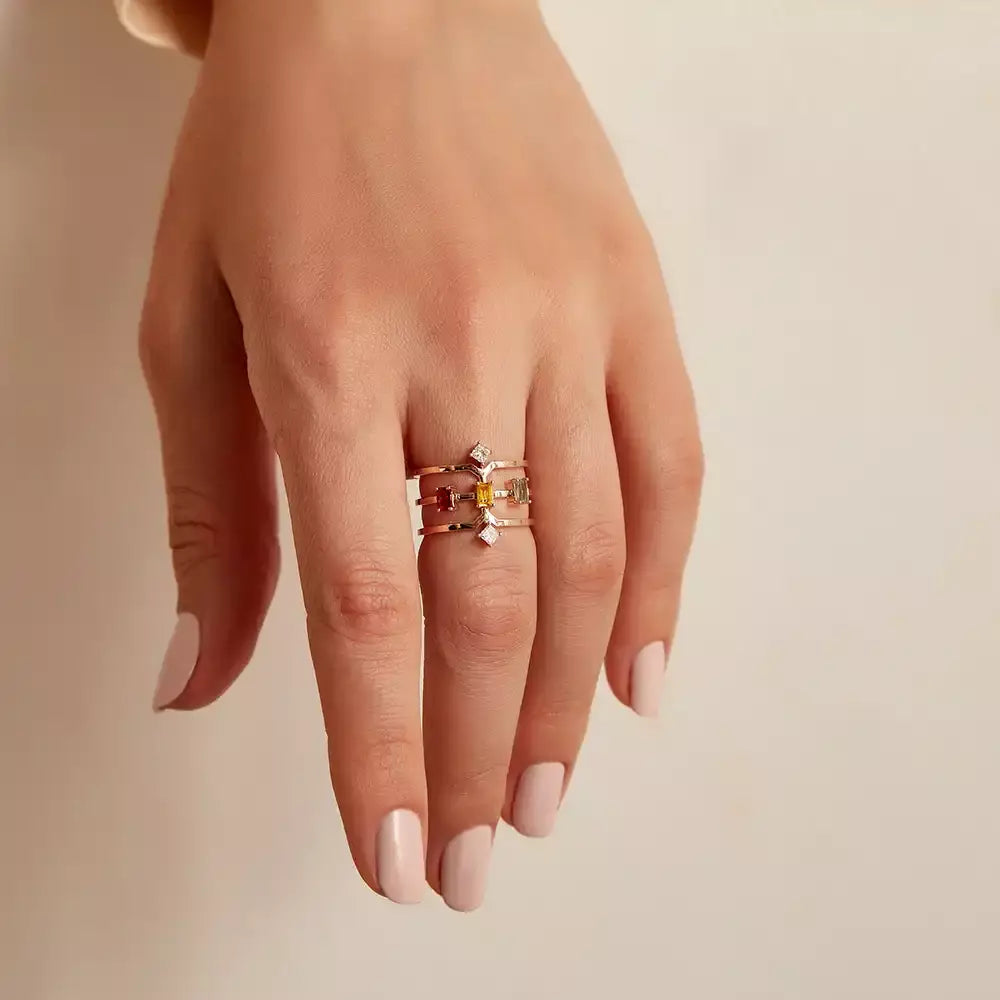 1.01 CT Multicolor Safir ve Pırlanta Taşlı Rose Altın Yüzük