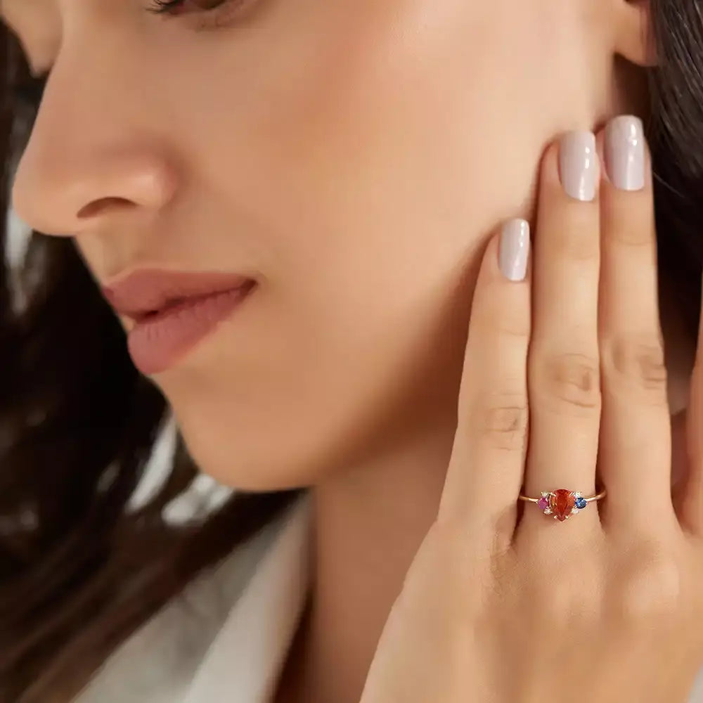 1.01 CT Multicolor Safir ve Pırlanta Taşlı Rose Altın Yüzük