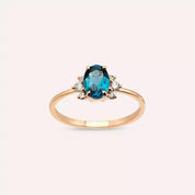 Navy 1.02 CT London Blue Topaz ve Pırlanta Taşlı Rose Altın Yüzük