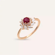 1.02 CT Yakut ve Pırlanta Taşlı Rose Altın Yüzük