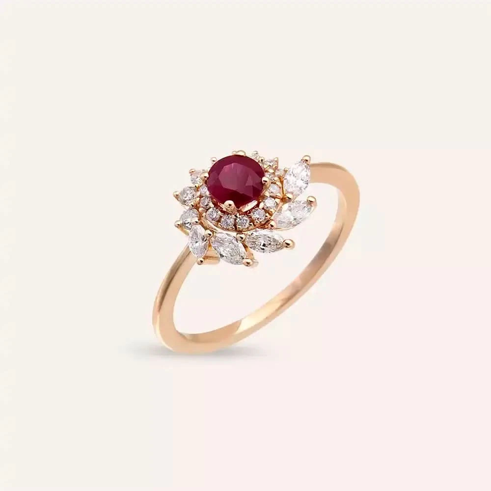 1.02 CT Yakut ve Pırlanta Taşlı Rose Altın Yüzük