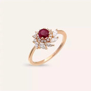 1.02 CT Yakut ve Pırlanta Taşlı Rose Altın Yüzük