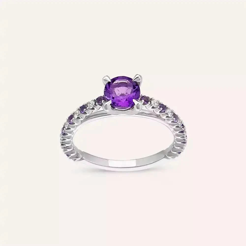 1.07 CT Ametist ve Pırlanta Taşlı Beyaz Altın Yüzük