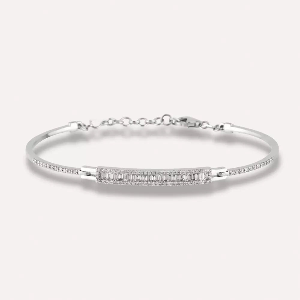 1.07 CT Baget Kesim Pırlanta Taşlı Beyaz Altın Bileklik