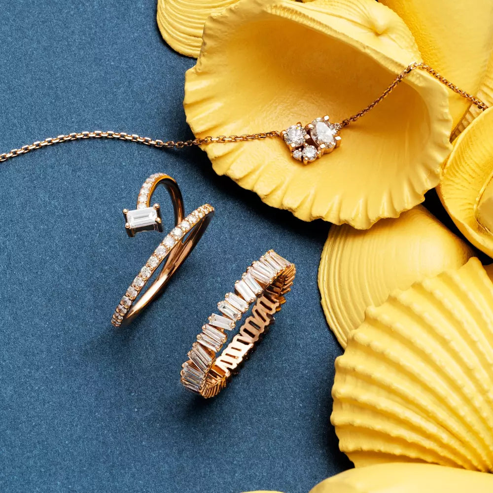 1.07 CT Baget Kesim Pırlanta Taşlı Rose Altın Tamtur Yüzük