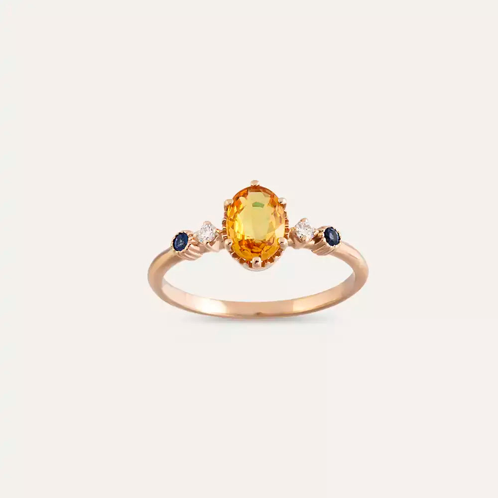 1.07 CT Multicolor Safir ve Pırlanta Taşlı Rose Altın Yüzük