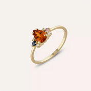 1.07 CT Multicolor Safir ve Pırlanta Taşlı Sarı Altın Yüzük