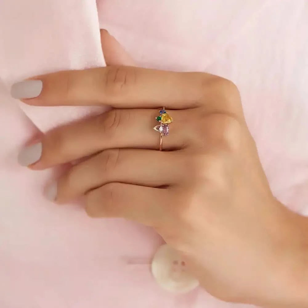 1.09 CT Multicolor Safir, Elmas ve Zümrüt Taşlı Yüzük