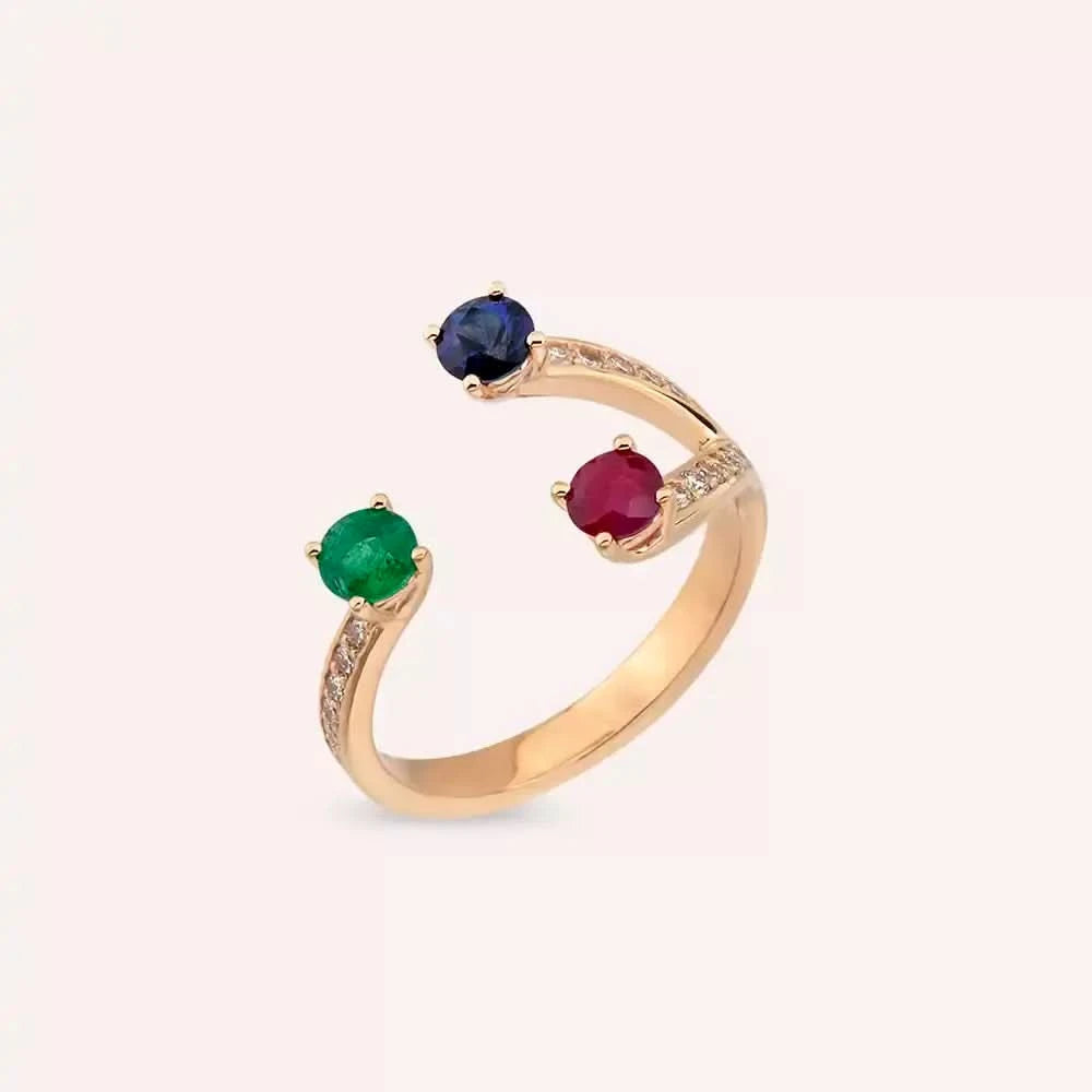 1.10 CT Pırlanta ve Değerli Taşlı Rose Altın Yüzük