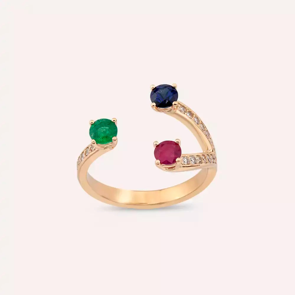 1.10 CT Pırlanta ve Değerli Taşlı Rose Altın Yüzük