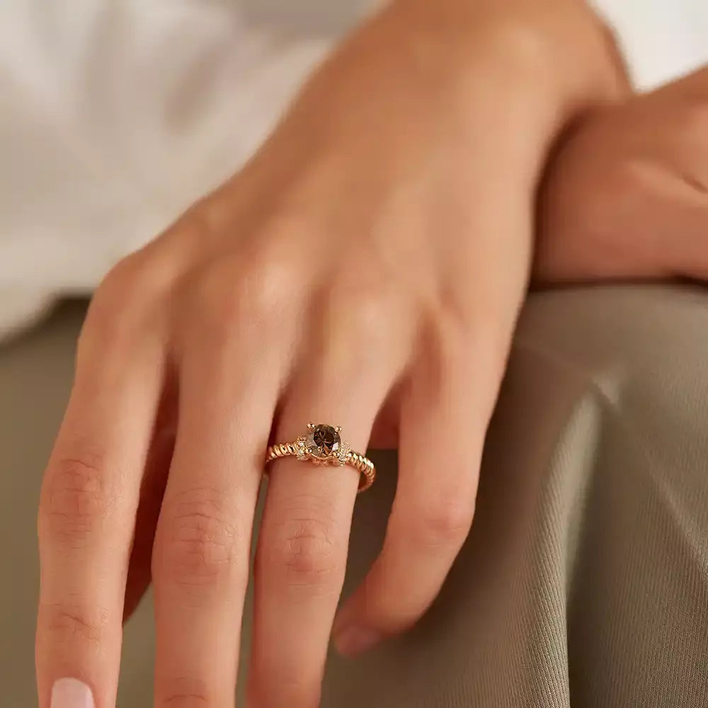 1.13 CT Brown Pırlanta Taşlı Rose Altın Yüzük