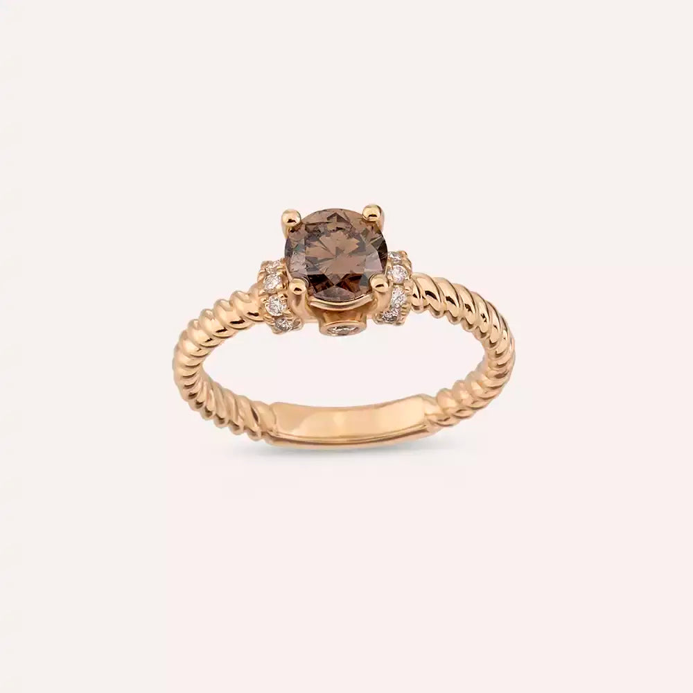 1.13 CT Brown Pırlanta Taşlı Rose Altın Yüzük