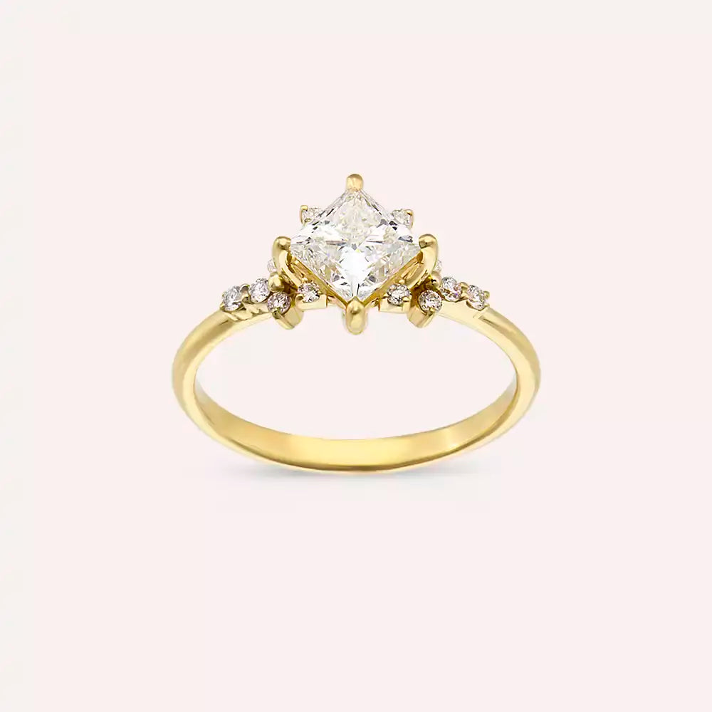1.13 CT Prenses Kesim Pırlanta Taşlı Sarı Altın Yüzük