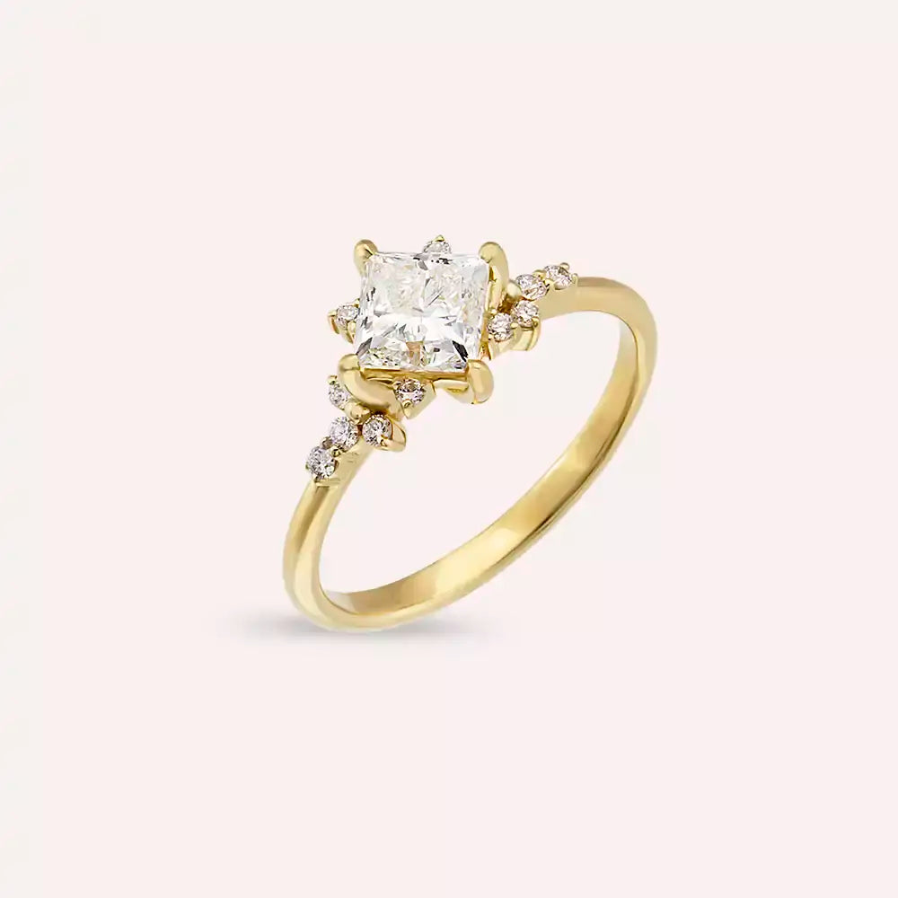 1.13 CT Prenses Kesim Pırlanta Taşlı Sarı Altın Yüzük