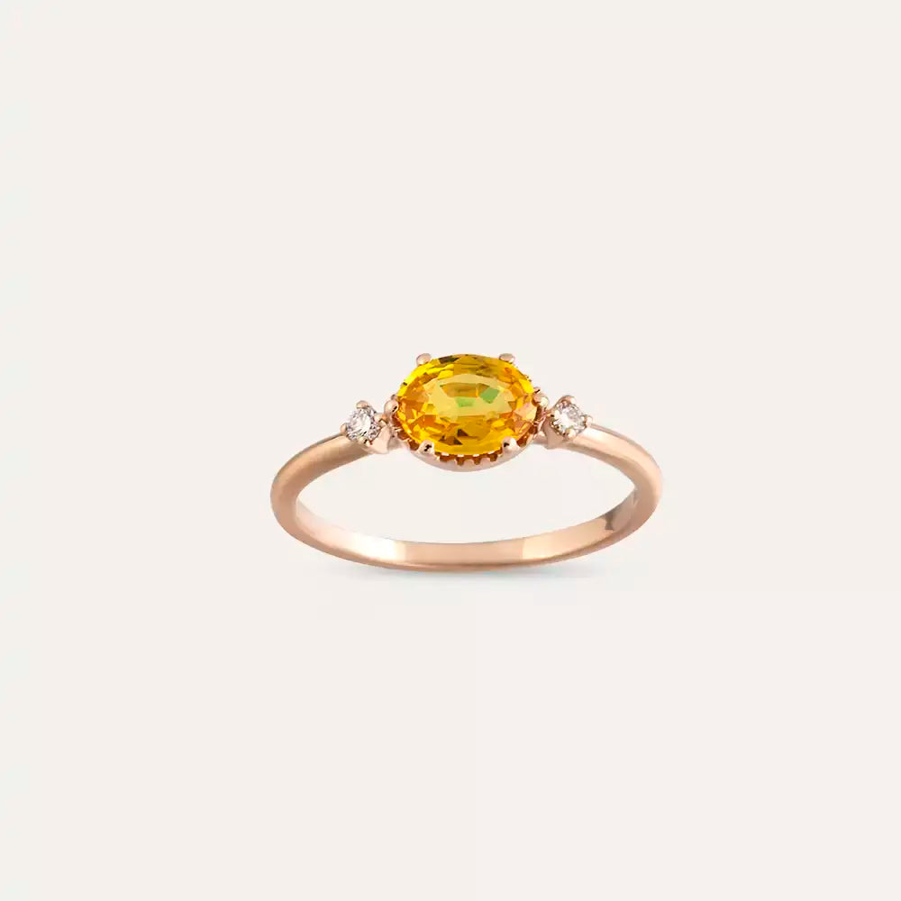 1.13 CT Yellow Safir ve Pırlanta Taşlı Rose Altın Yüzük